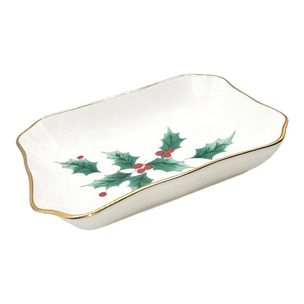Mikasa Christmas Pattern Holly Ribbon Small Chelsea Serving‎ Tray 4.75